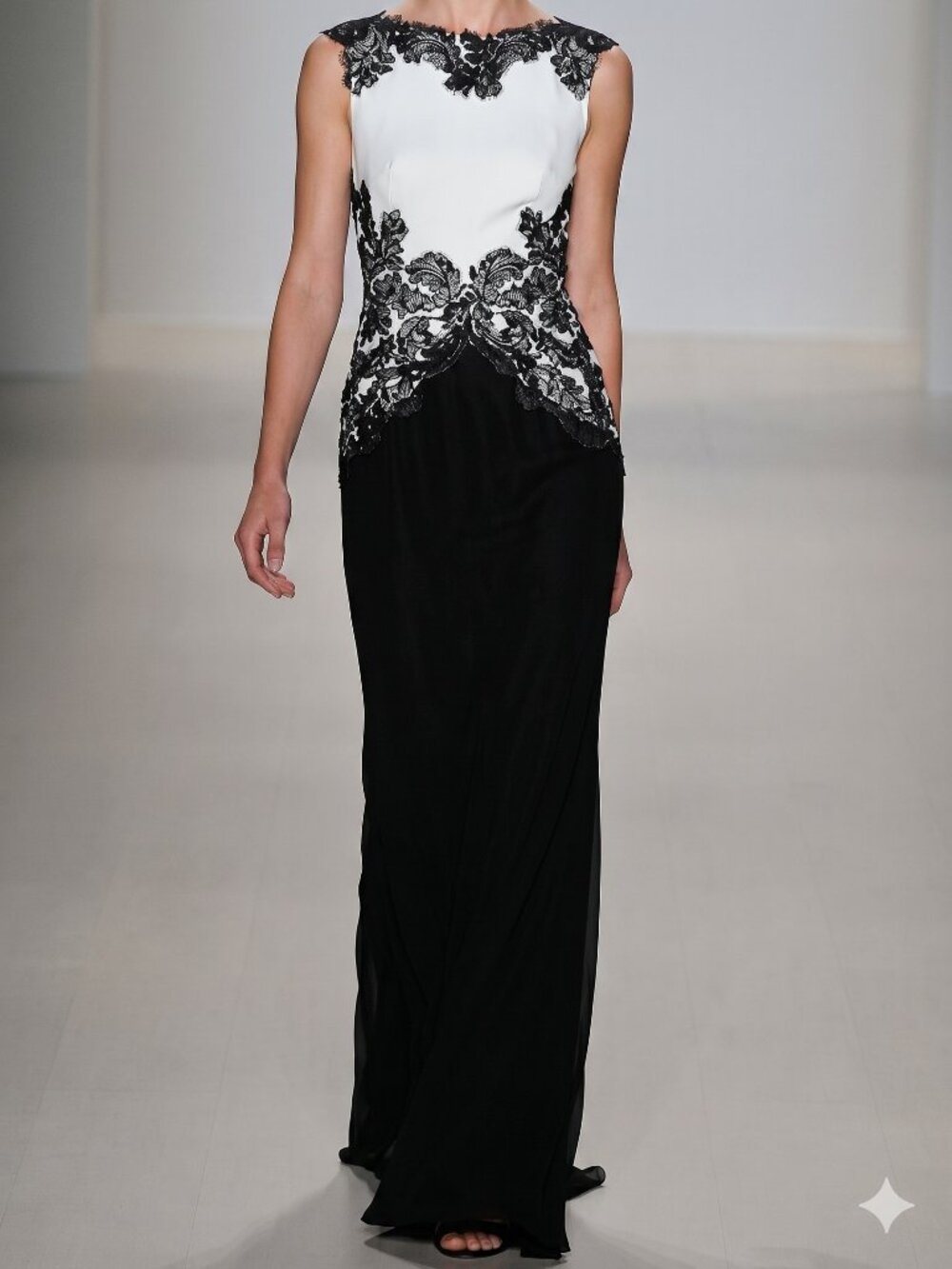 Tadashi Shoji Falcon Gown Black White Embroidered Lace Formal Event Dress Sz 14